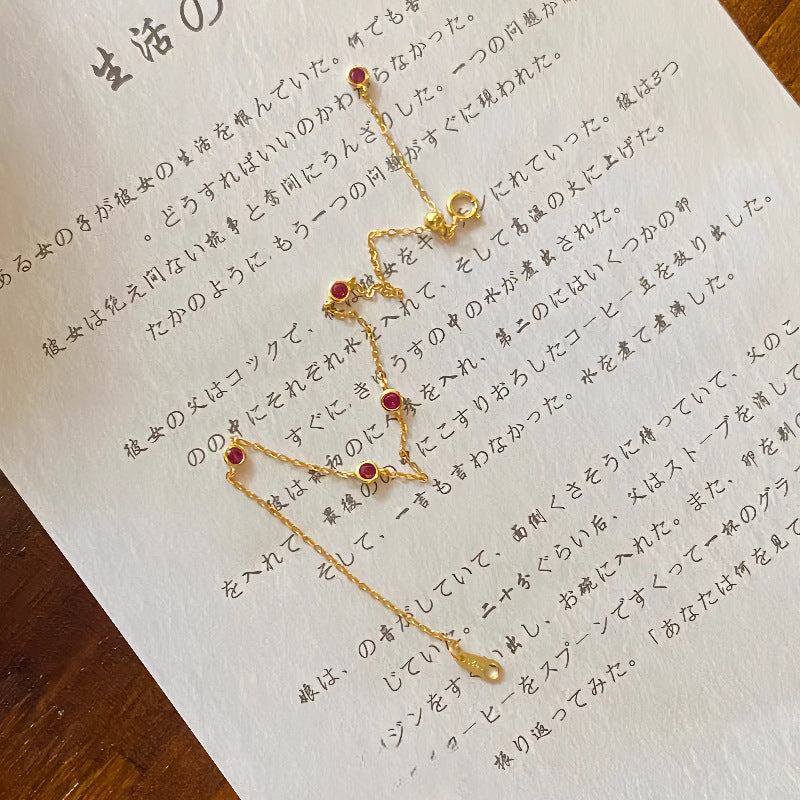 S925 Sterling Silver 18K Gold Plated Ruby Mini Zodiac Year Bracelet