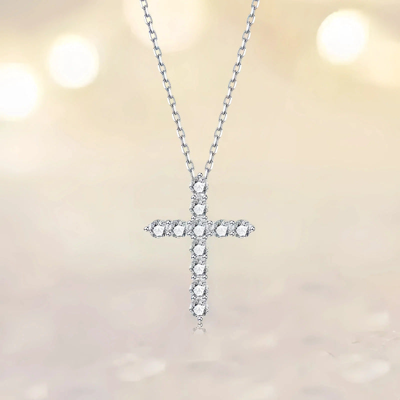 S925 Sterling Silver Plated 14K Gold Full Diamond Cross Necklace