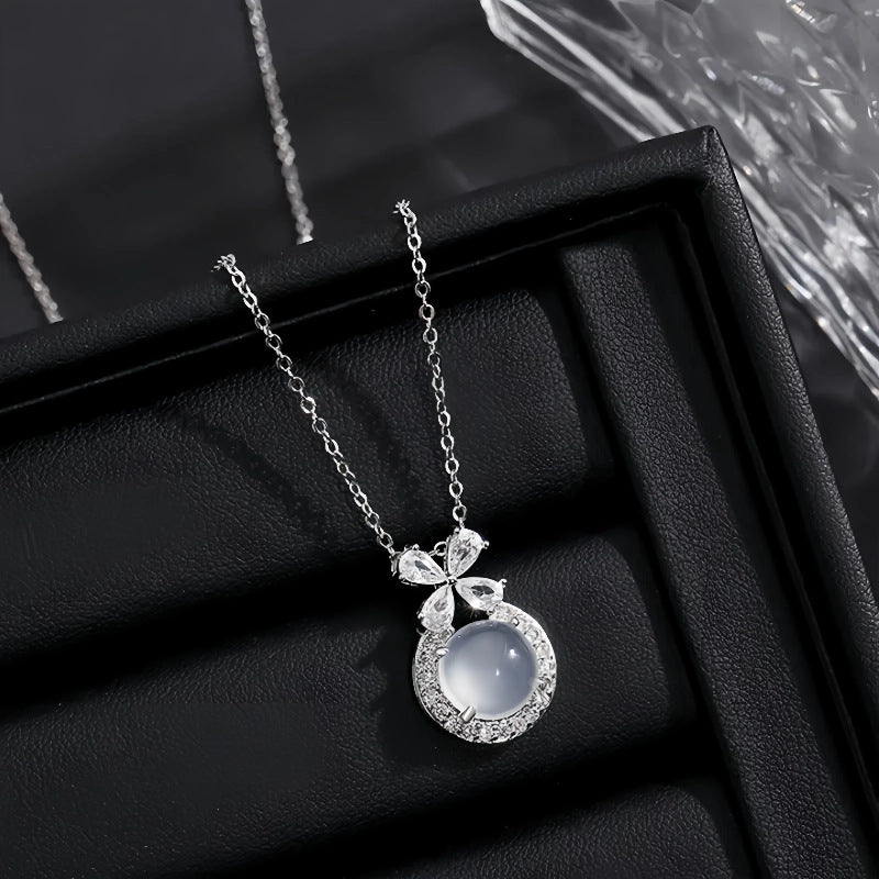 S925 Sterling Silver Runaway Princess Necklace for Women Ice Transparent Chalcedony Pendant Necklace