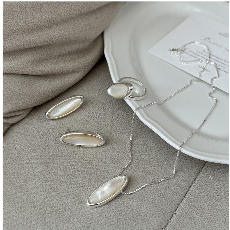 S925 Sterling Silver Korean Version Niche Design White Shell Necklace