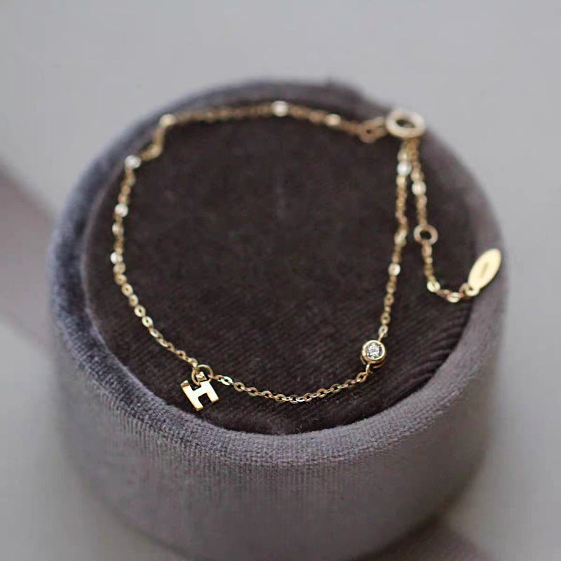 S925 Sterling Silver Plated 14K Gold H Letter Small Diamond Bracelet
