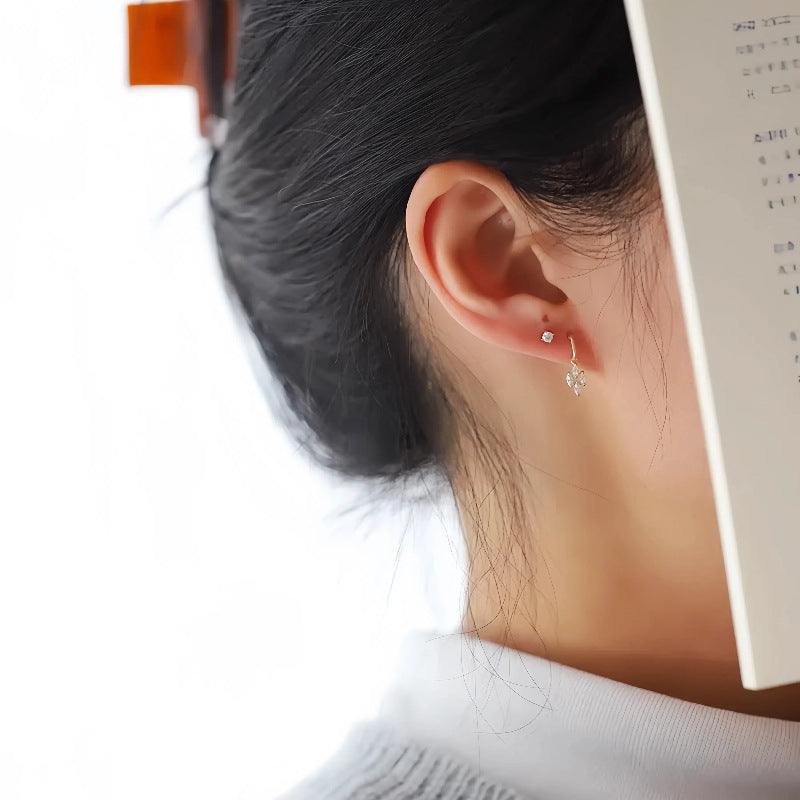 S925 Sterling Silver Plated 14K Gold Four Diamond Rhombus Stud Earrings