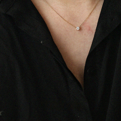 S925 Sterling Silver Plated 14K Gold Classic Single Diamond Necklace Six Claw Zircon Clavicle Chain