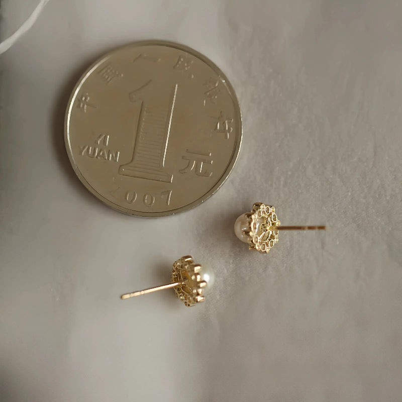 S925 Sterling Silver Plated 14k Gold Natural Pearl Stud Earrings