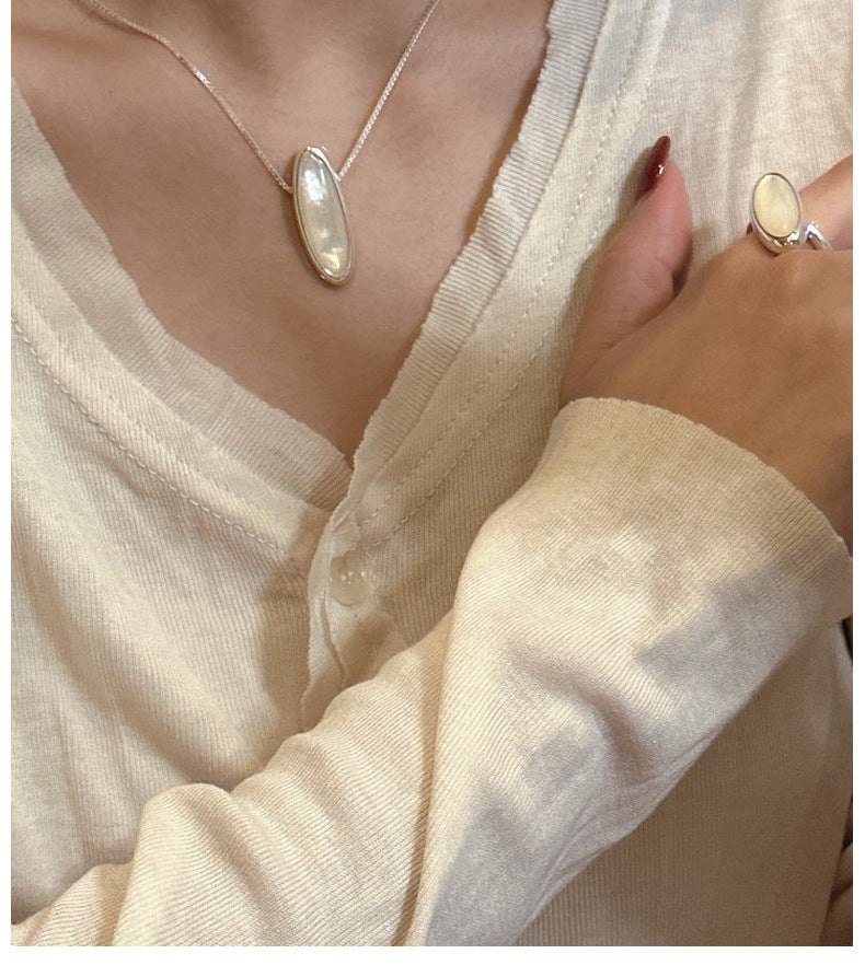 S925 Sterling Silver Korean Version Niche Design White Shell Necklace