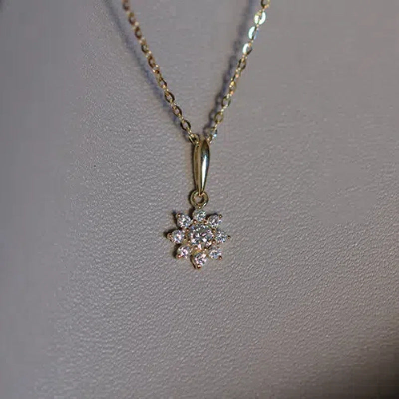 S925 Sterling Silver Plated 14K Gold Classic Snowflake Shape Necklace