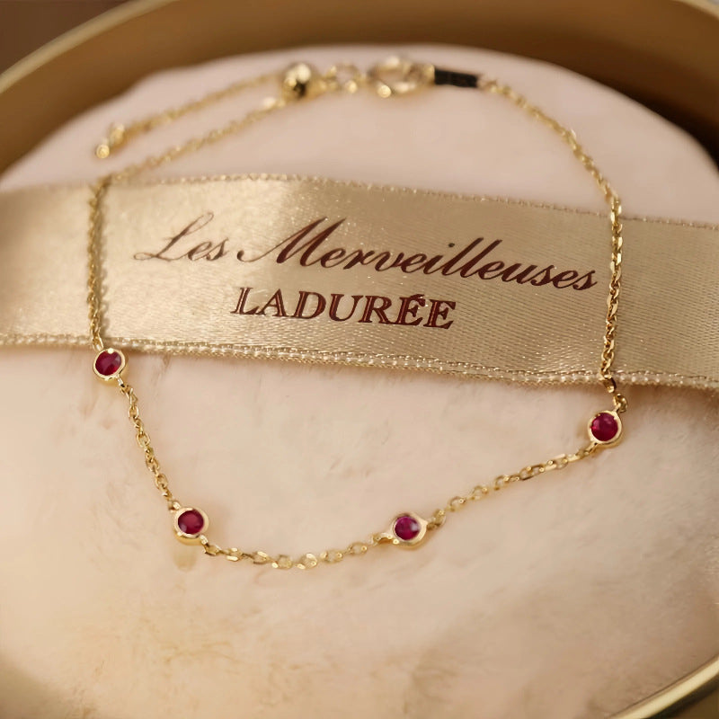 S925 Sterling Silver 18K Gold Plated Ruby Mini Zodiac Year Bracelet