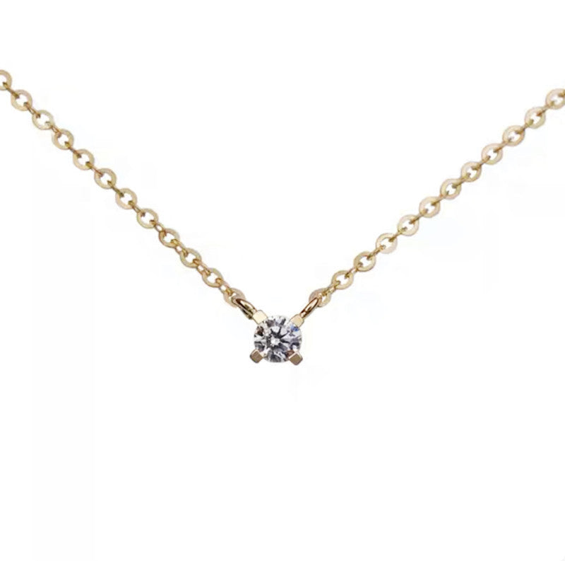 S925 Sterling Silver Plated 14K Gold Classic Single Diamond Necklace Six Claw Zircon Clavicle Chain