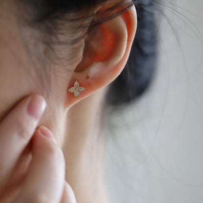 S925 Sterling Silver Plated 14K Gold Earrings Flower Micro Inlaid Zirconia Diamond Niche Design Earrings