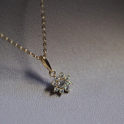S925 Sterling Silver Plated 14K Gold Classic Snowflake Shape Necklace