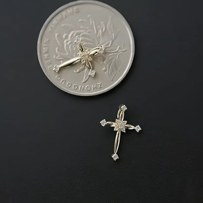 S925 Sterling Silver Plated 14K Gold Classic Diamond Cross Necklace Collarbone Chain Pendant