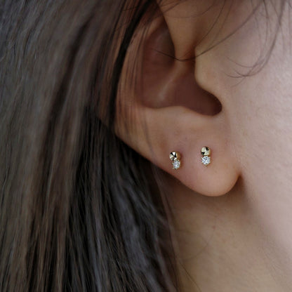 S925 Silver Plated 14K Gold Invisible Mini Faceted Zircon Stud Earrings