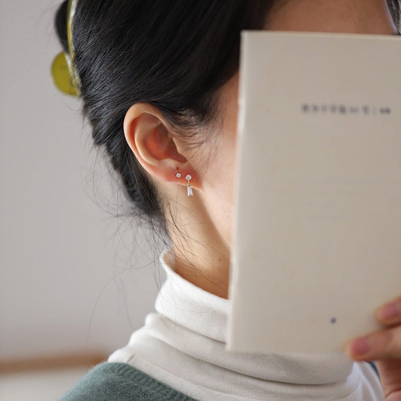 S925 Sterling Silver 14K Gold Plated Zircon Trapezoid Earrings