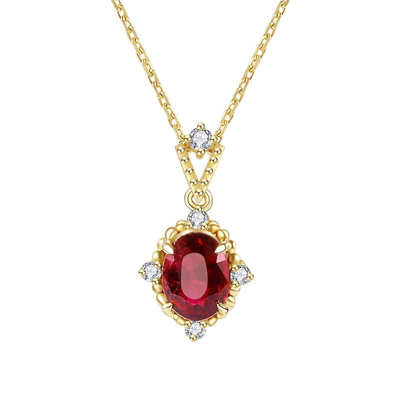 S925 Sterling Silver Plated 18K Gold Pomegranate Red Zircon Collarbone Chain
