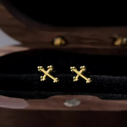 S925 Sterling Silver Plated 14K Gold Personalized Trendy Mini Cross Earrings Unisex