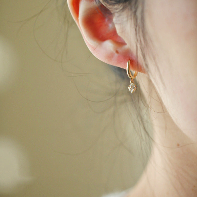 S925 Sterling Silver Plated 14K Gold Zircon Earrings