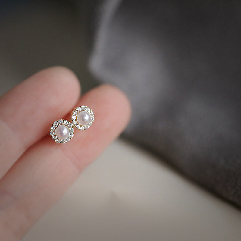 S925 Silver Plated 14k Gold Pearl Shell Zircon Sterling Silver Earrings