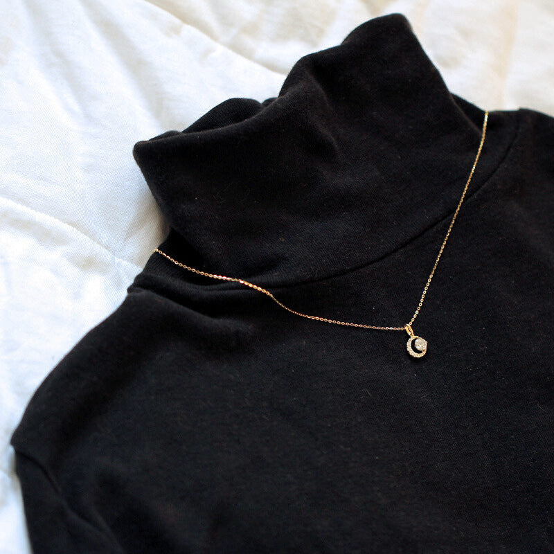 S925 Sterling Silver Plated 14K Gold Crescent Moon Pendant Necklace