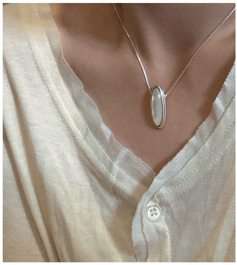 S925 Sterling Silver Korean Version Niche Design White Shell Necklace