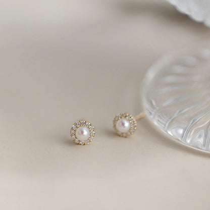 S925 Silver Plated 14k Gold Pearl Shell Zircon Sterling Silver Earrings