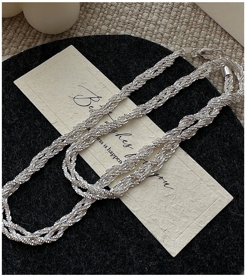S925 Sterling Silver Korean Version Niche Design Sense Vintage Woven Snowflake Necklace