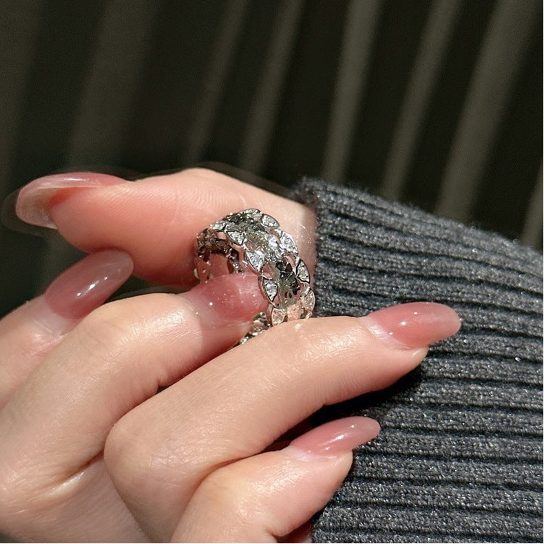 S925 Sterling Silver Niche Design Crushed Ice Ring