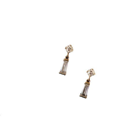 S925 Sterling Silver 14K Gold Plated Zircon Trapezoid Earrings