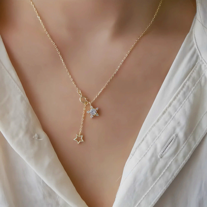 S925 Sterling Silver 14K Gold Plated Full Diamond Star Necklace