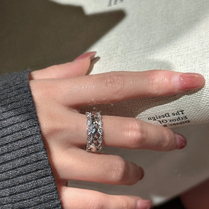 S925 Sterling Silver Niche Design Crushed Ice Ring