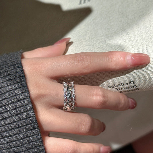 S925 Sterling Silver Niche Design Crushed Ice Ring