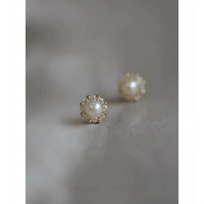 S925 Sterling Silver Plated 14k Gold Natural Pearl Stud Earrings