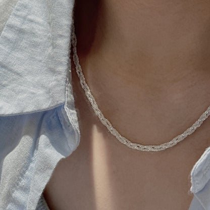 S925 Sterling Silver Korean Version Niche Design Sense Vintage Woven Snowflake Necklace