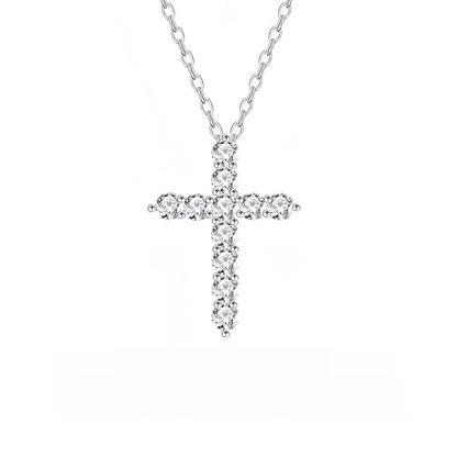 S925 Sterling Silver Plated 14K Gold Full Diamond Cross Necklace