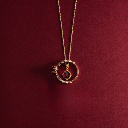 S925 Sterling Silver Plated 18K Gold Pomegranate Red Zircon Collarbone Chain