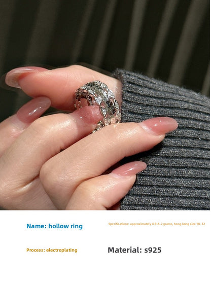 S925 Sterling Silver Niche Design Crushed Ice Ring
