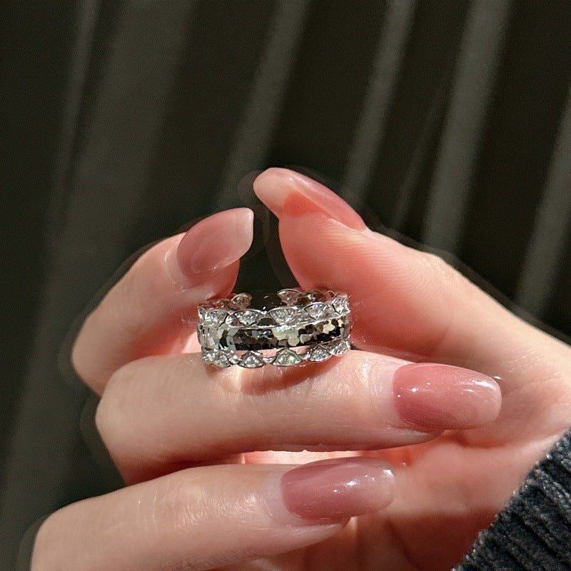S925 Sterling Silver Niche Design Crushed Ice Ring