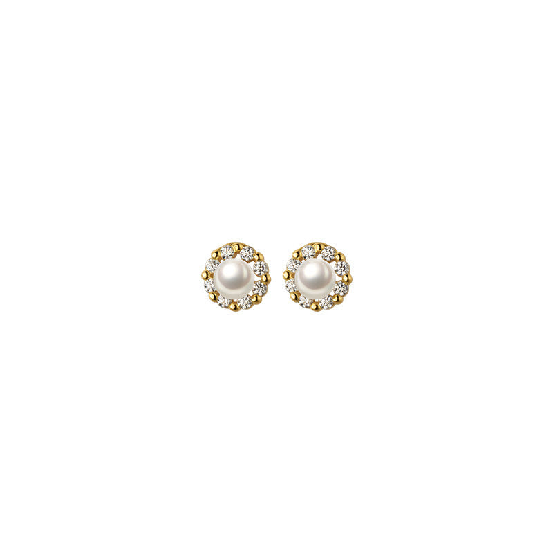 S925 Sterling Silver Plated 14k Gold Natural Pearl Stud Earrings