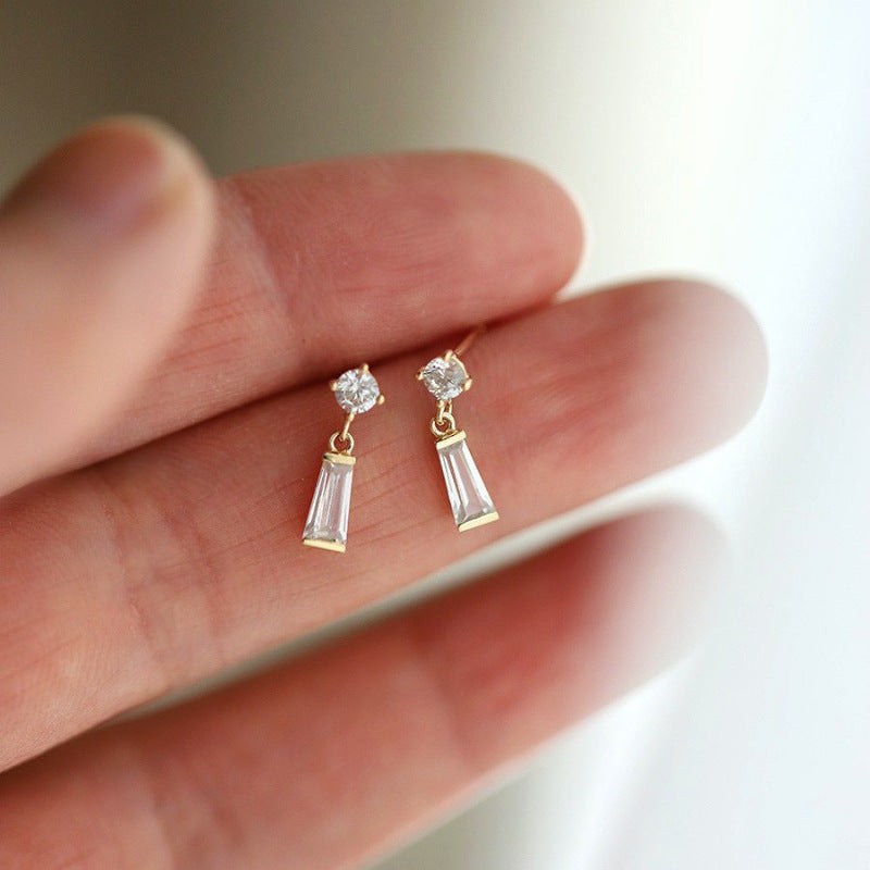 S925 Sterling Silver 14K Gold Plated Zircon Trapezoid Earrings