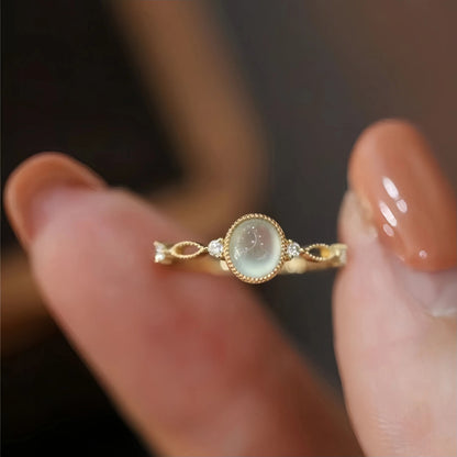 S925 Sterling Silver Plated 14K Gold Natural Ice White Chalcedony Ring