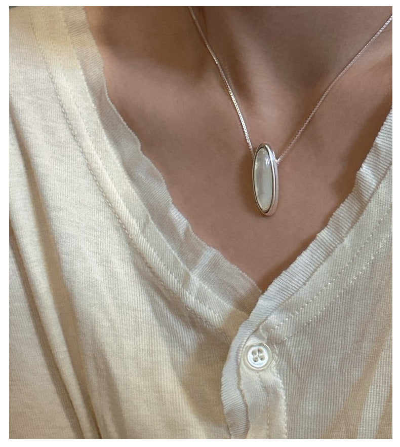 S925 Sterling Silver Korean Version Niche Design White Shell Necklace