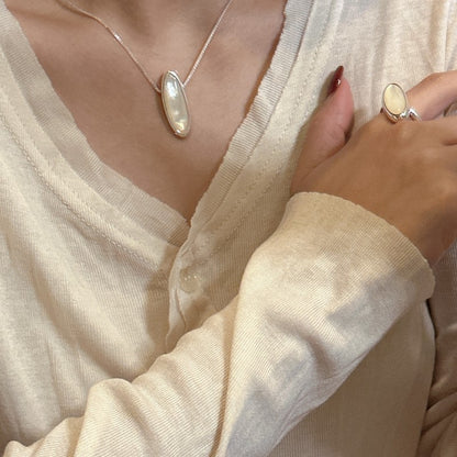 S925 Sterling Silver Korean Version Niche Design White Shell Necklace