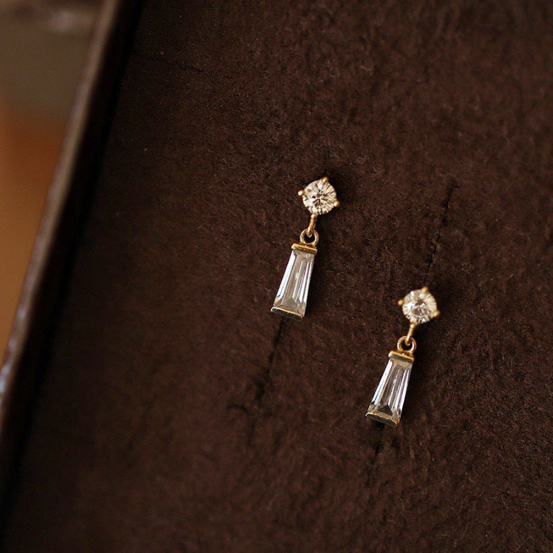 S925 Sterling Silver 14K Gold Plated Zircon Trapezoid Earrings