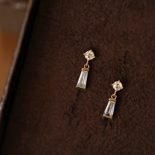 S925 Sterling Silver 14K Gold Plated Zircon Trapezoid Earrings