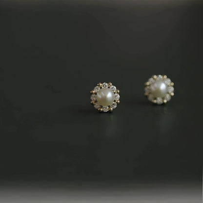 S925 Sterling Silver Plated 14k Gold Natural Pearl Stud Earrings