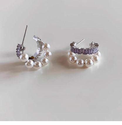 Unique Pearl Hoop Stud Earrings