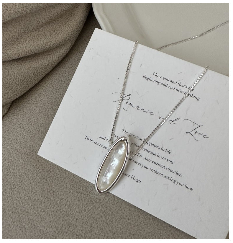 S925 Sterling Silver Korean Version Niche Design White Shell Necklace