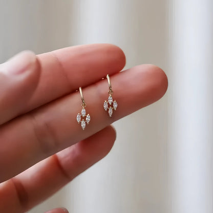 S925 Sterling Silver Plated 14K Gold Four Diamond Rhombus Stud Earrings