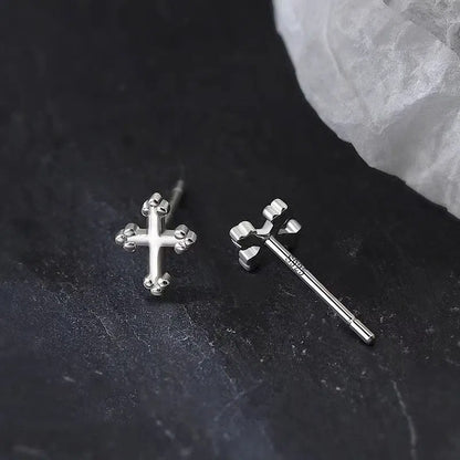 S925 Sterling Silver Plated 14K Gold Personalized Trendy Mini Cross Earrings Unisex