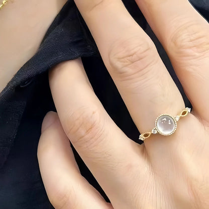 S925 Sterling Silver Plated 14K Gold Natural Ice White Chalcedony Ring