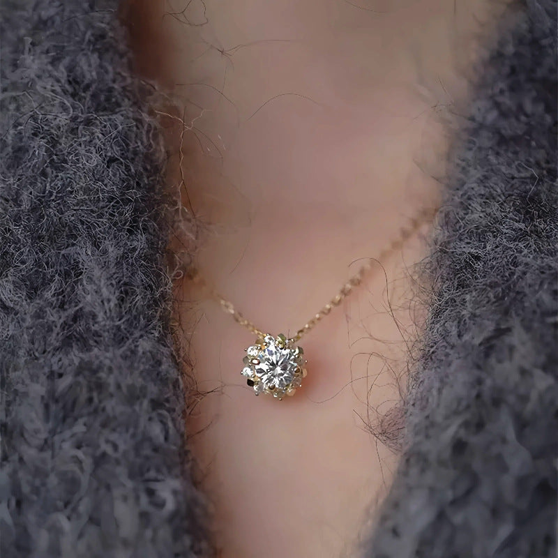 S925 Sterling Silver Plated 14K Gold Small Sun Necklace